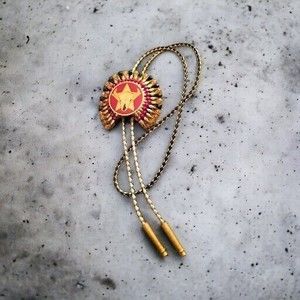 Gold and Red Star Bolo Tie - Men Accessories Jewelry